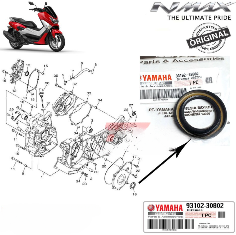 Nmax 125/155 2015-2020 Orijinal Krank Kapak Ön Varyatör Keçesi