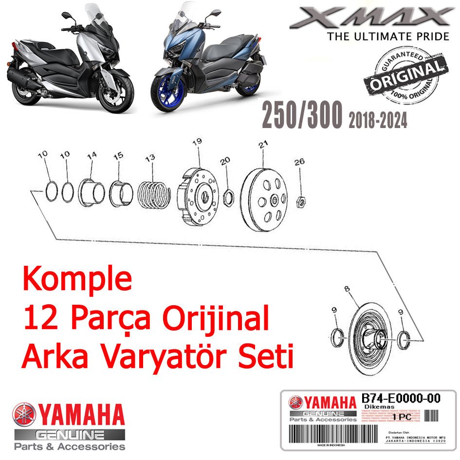 Xmax 250/300 2018-2024 Orijinal 12 Parça Komple Arka Varyatör Seti